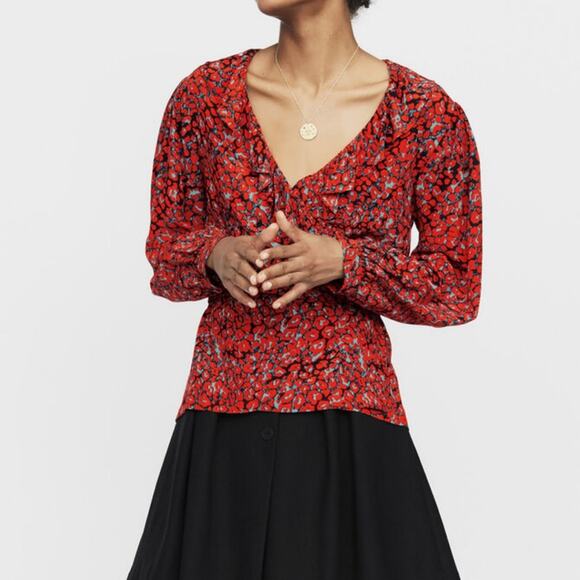 Maje Lito Leopard-Print Wrap Top M - Picture 2 of 13